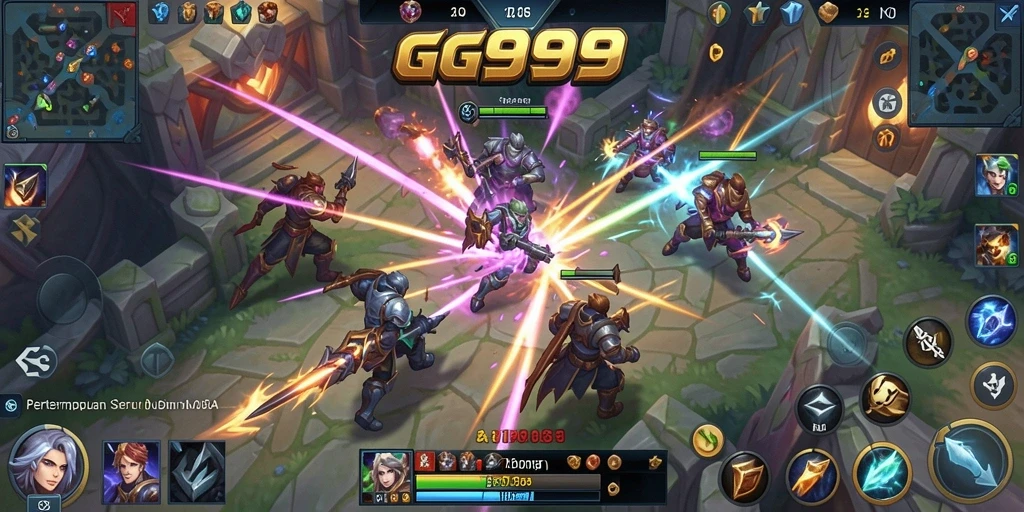Tangkapan layar GG999 menampilkan aksi pertempuran yang mendebarkan di arena MOBA.