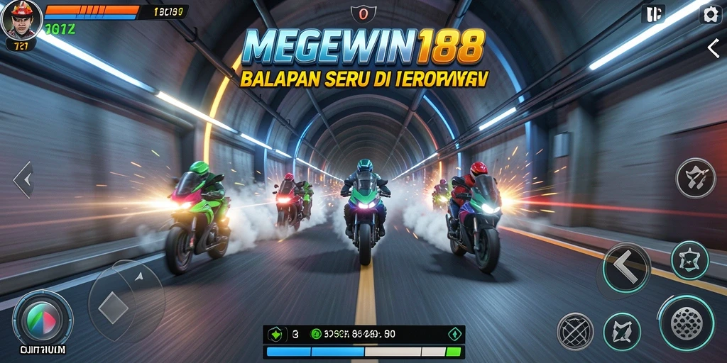 Screenshot gameplay MEGEWIN188 menampilkan momen balapan yang mendebarkan.