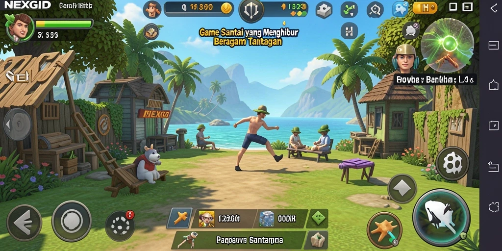 Tampilan gameplay NEXGID yang penuh warna dan seru.