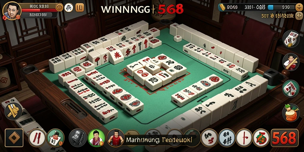 Screenshot gameplay WINNING568 yang menunjukkan aksi Mahjong yang memukau.
